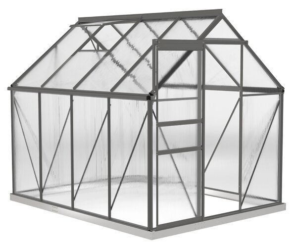 Outsunny polikarbonát és alumínium üvegház állítható ablakkal és tolóajtóval, 190x253x199 cm, sötétszürke