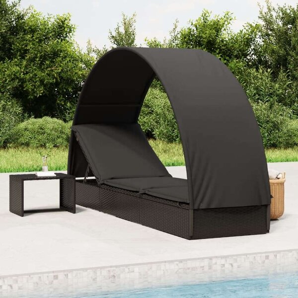 VidaXL Napozóágy - Fekete Polyrattan - 211cm