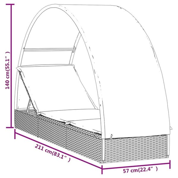 VidaXL Napozóágy - Fekete Polyrattan - 211cm