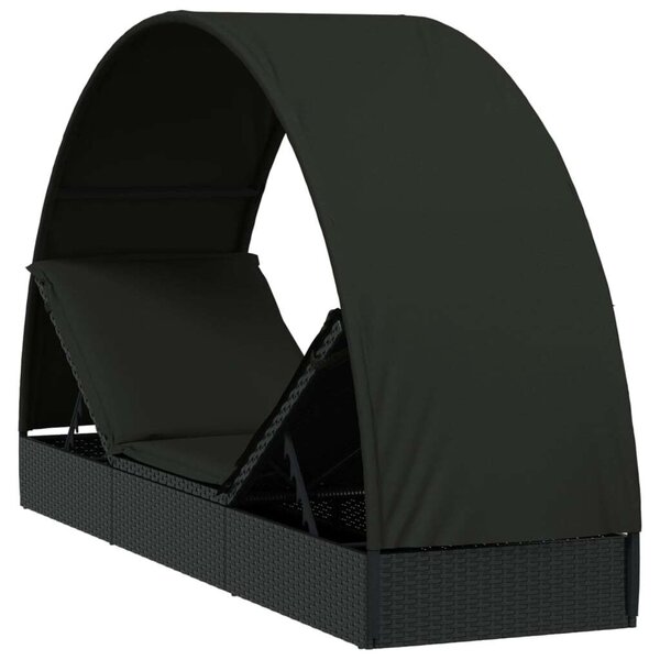 VidaXL Napozóágy - Fekete Polyrattan - 211cm