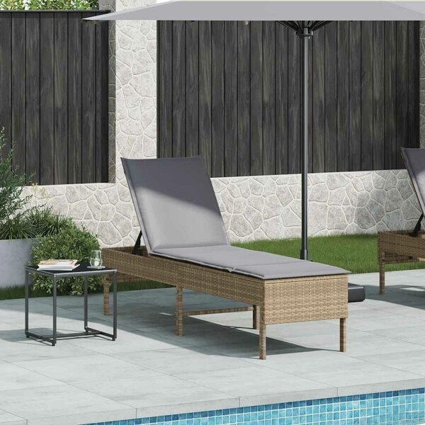 VidaXL bézs polyrattan napozóágy párnával 55x200x44 cm