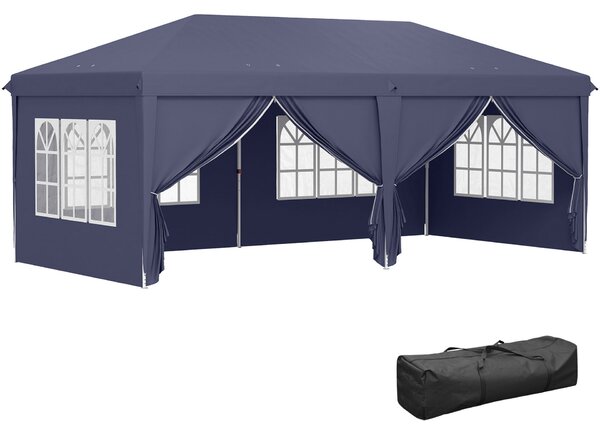 Outsunny kültéri összecsukható kerti pavilon 6 oldalpanelel, 585x295 cm, kék