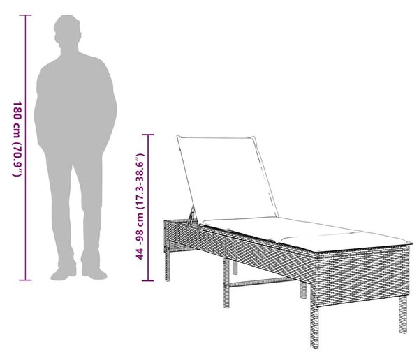 VidaXL bézs polyrattan napozóágy párnával 55x200x44 cm