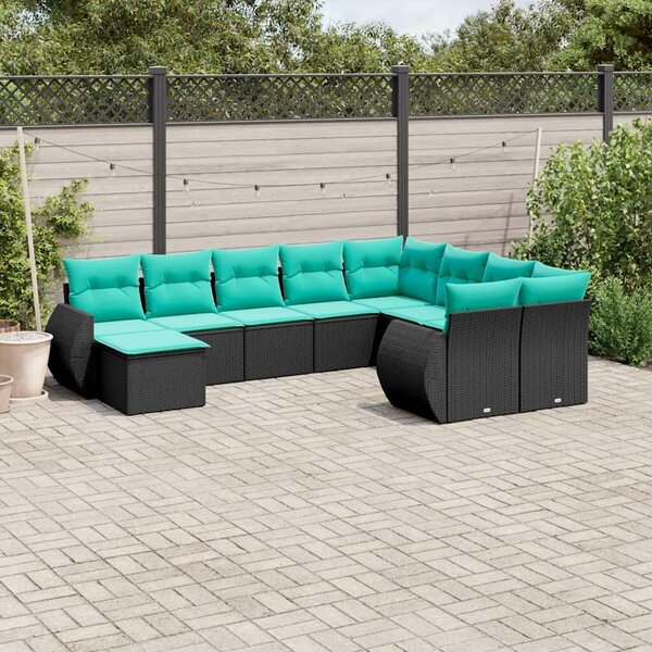 VidaXL 10 db fekete polyrattan kerti kanapégarnitúra párnákkal