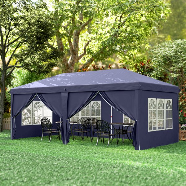 Outsunny kültéri összecsukható kerti pavilon 6 oldalpanelel, 585x295 cm, kék
