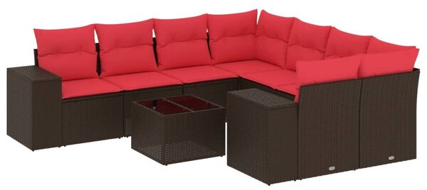 VidaXL 9 db barna polyrattan kerti kanapégarnitúra párnákkal