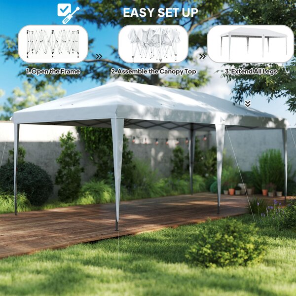 Outsunny felugró (pop-up) összecsukható kerti pavilon 6x3 m, party sátor hordtáskával, fehér