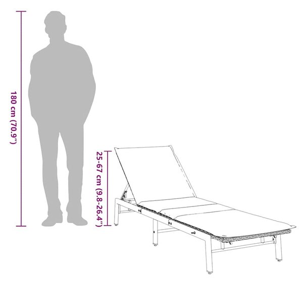 VidaXL fekete polyrattan napozóágy párnával