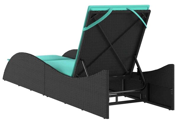 VidaXL fekete polyrattan napozóágy párnával 60 x 205 x 73 cm