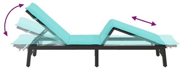 VidaXL fekete polyrattan napozóágy párnával