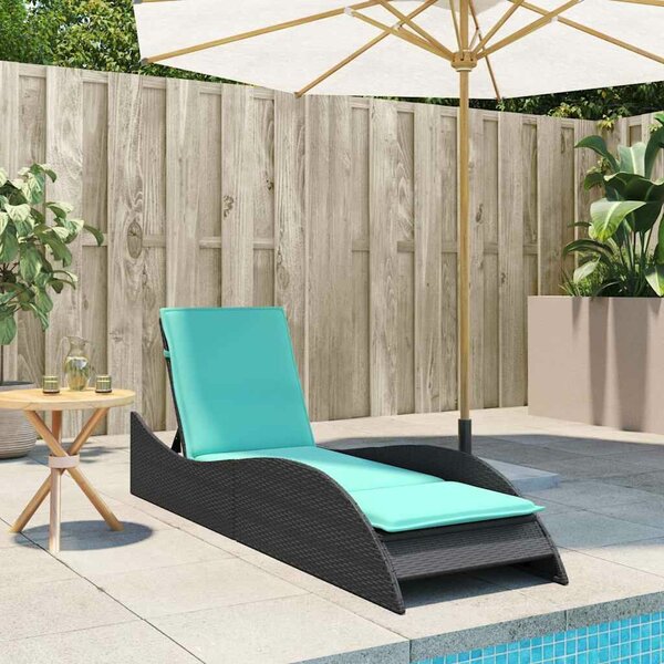 VidaXL fekete polyrattan napozóágy párnával 60 x 205 x 73 cm