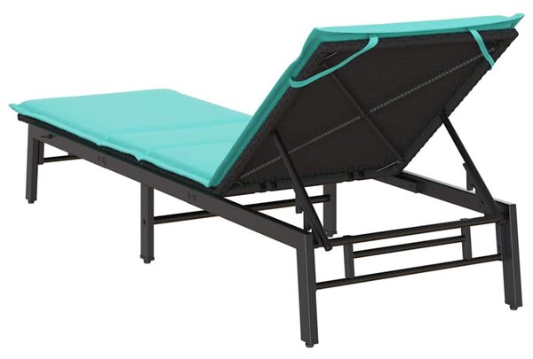 VidaXL fekete polyrattan napozóágy párnával