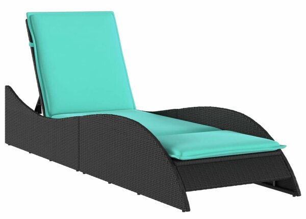 VidaXL fekete polyrattan napozóágy párnával 60 x 205 x 73 cm