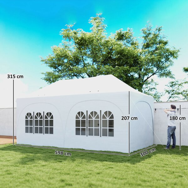 Outsunny összecsukható kerti pavilon 3x6 m, levehető oldalfalakkal és hordtáskával, fehér