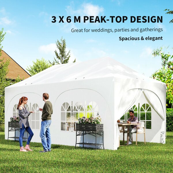 Outsunny összecsukható kerti pavilon 3x6 m, levehető oldalfalakkal és hordtáskával, fehér