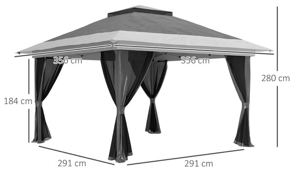 Outsunny összecsukható pavilon hálós oldalfalakkal, állítható magassággal és UV-védelemmel, 356x356x280 cm, szürke