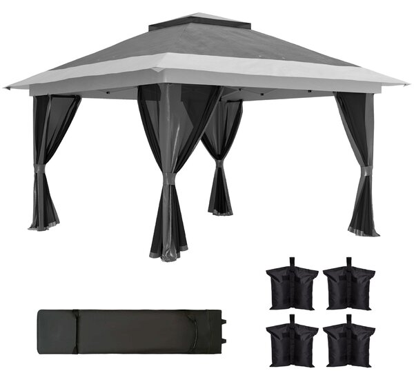 Outsunny összecsukható pavilon hálós oldalfalakkal, állítható magassággal és UV-védelemmel, 356x356x280 cm, szürke