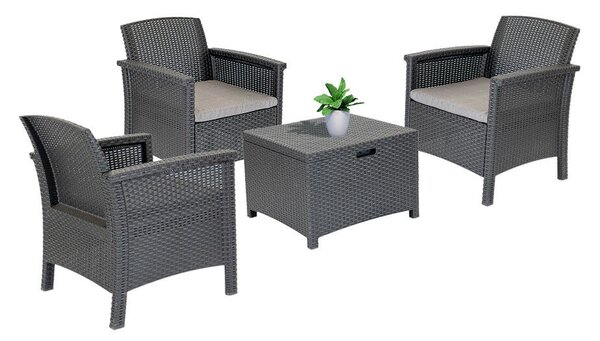 Venus Trio Grafit Rattan Hatású Kerti Bútor Garnitúra