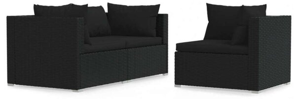 VidaXL Polyrattan Kerti Ülőgarnitúra - 3 részes - Fekete