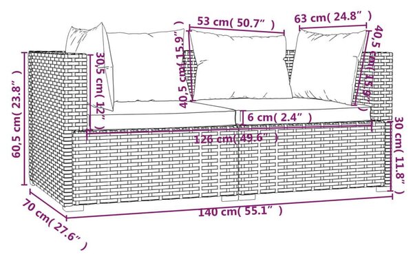VidaXL Polyrattan Kerti Ülőgarnitúra - 3 részes - Fekete