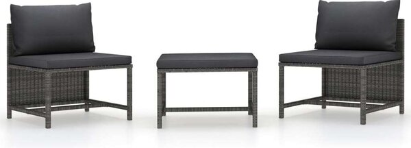 VidaXL Polyrattan Kerti Ülőgarnitúra - 3 részes - Szürke