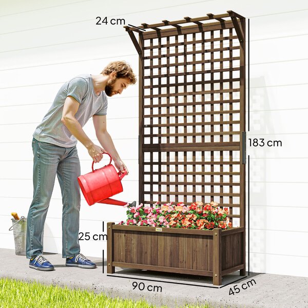 Outsunny Kerti Virágláda Spalierrel Kúszónövényekhez Fenyőfából, 90x45x183 cm, Sötétbarna