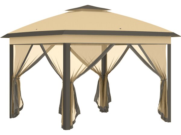 Outsunny Összecsukható pavilon szúnyoghálóval, dupla tetővel, állítható magassággal és hordtáskával, 330x330x288 cm, bézs