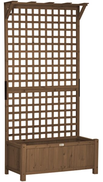 Outsunny Kerti Virágláda Spalierrel Kúszónövényekhez Fenyőfából, 90x45x183 cm, Sötétbarna