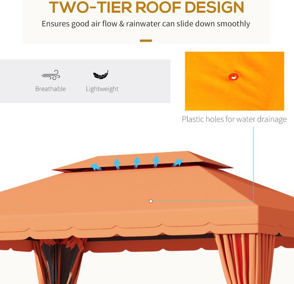 Outsunny Luxus Kerti Pavilon, Vízálló Baldachin, 3x4 m, Narancssárga