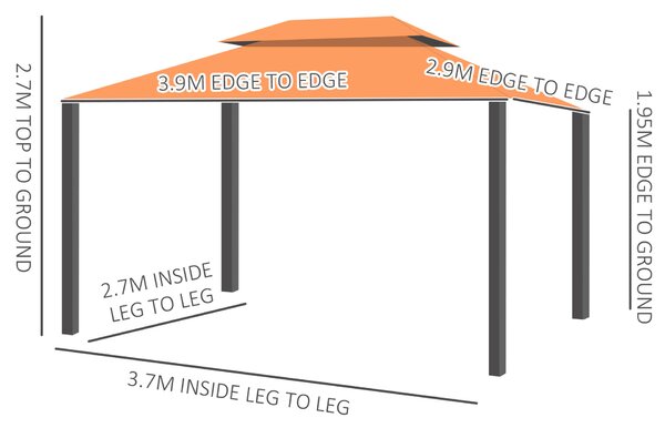 Outsunny Luxus Kerti Pavilon, Vízálló Baldachin, 3x4 m, Narancssárga