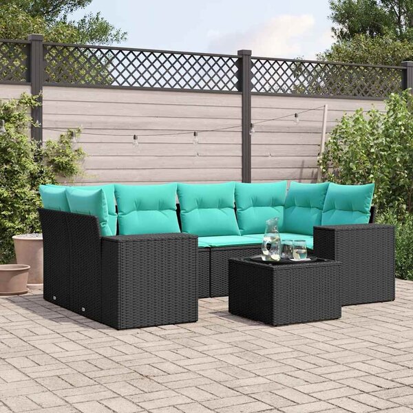 VidaXL 7 db fekete polyrattan kerti kanapégarnitúra párnákkal