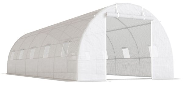 Outsunny Alagút Típusú Üvegház 8x3x2 m, Erősített Műanyag és Acél Borítással, Fehér