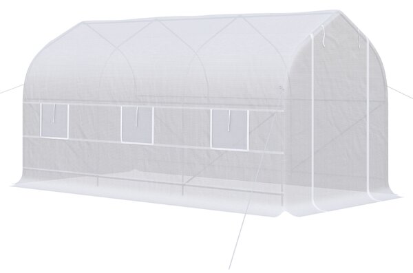 Outsunny UV-álló Alagút Üvegház 6 Hálós Ablakkal és Feltekerhető Bejárattal, Fém és PE, 4x2x2 m, Fehér