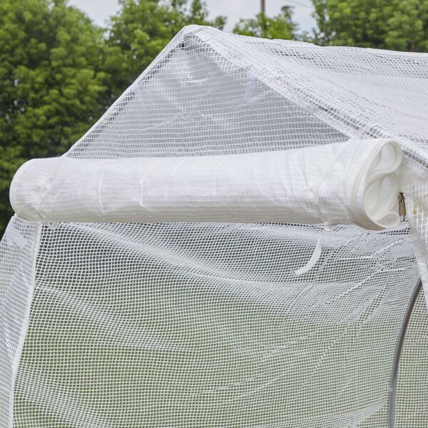 Outsunny UV-álló Alagút Üvegház 6 Hálós Ablakkal és Feltekerhető Bejárattal, Fém és PE, 4x2x2 m, Fehér