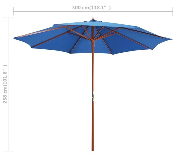 VidaXL Kék Napernyő - Fa Nyél - 300 cm