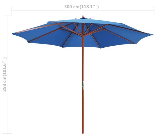 VidaXL Kék Napernyő - Fa Nyél - 300 cm