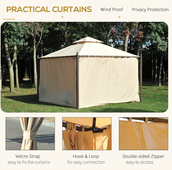 Outsunny vízálló kerti pavilon 3 x 3 m, 4 oldalfallal, bézs