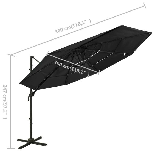 VidaXL Napernyő - 3x3m - Fekete - Alumínium