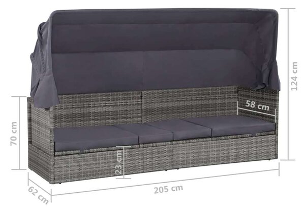 VidaXL Polyrattan Napágy - Védőtetővel - 205x62 cm