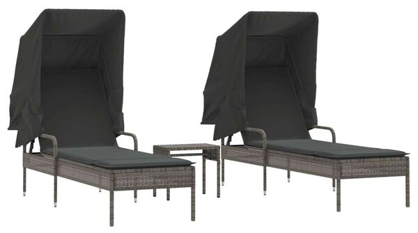 VidaXL Napozóágy Szett - 2 db - Szürke Polyrattan