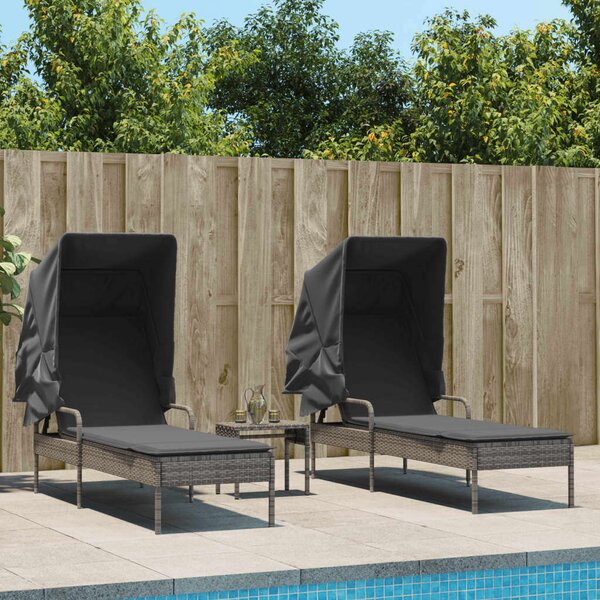 VidaXL Napozóágy Szett - 2 db - Szürke Polyrattan