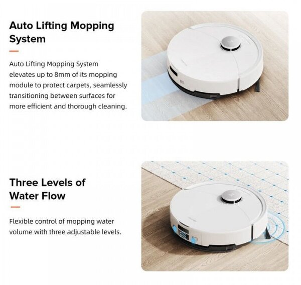 Roborock Q10 PF robotporszívó, 10000 Pa, 150 perc, 0,35 l, Wi-Fi, Száraz/Nedves, Automatikus mopemelési funkció, 360° LiDAR, 3D térképezés, Hangvezérlés, Fehér