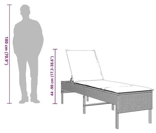 VidaXL világosszürke polyrattan napozóágy párnával 55x200x44 cm
