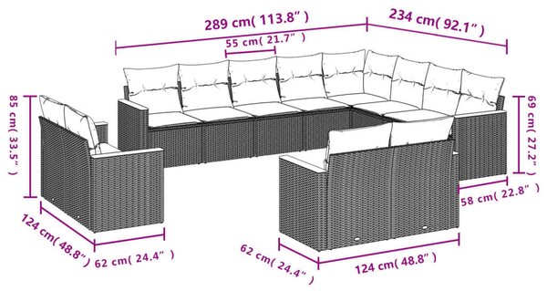 VidaXL Polyrattan Kerti Ülőgarnitúra - 12 részes - Bézs