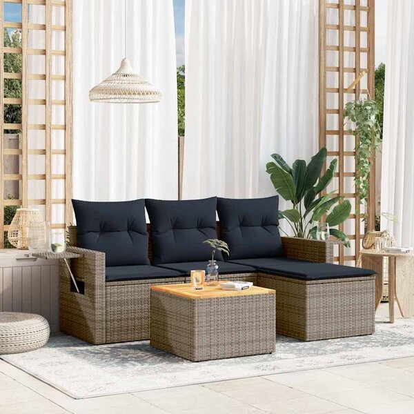 VidaXL 5 db szürke polyrattan kerti kanapégarnitúra párnákkal