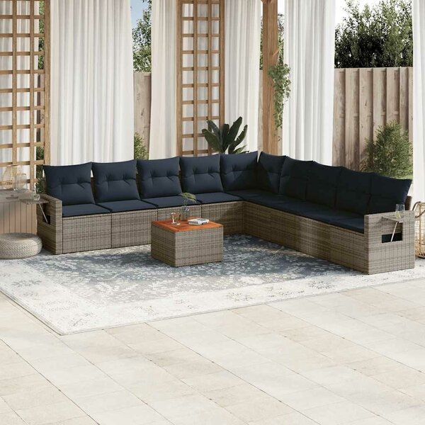 VidaXL 10 db szürke polyrattan kerti kanapégarnitúra párnákkal