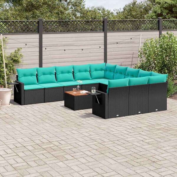 VidaXL 12 db fekete polyrattan kerti kanapégarnitúra párnákkal