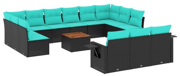 VidaXL 14 db fekete polyrattan kerti kanapégarnitúra párnákkal
