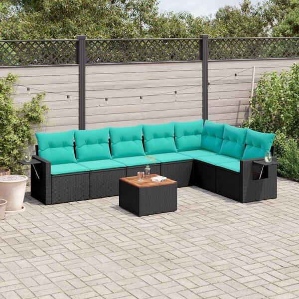 VidaXL 8 db fekete polyrattan kerti kanapégarnitúra párnákkal
