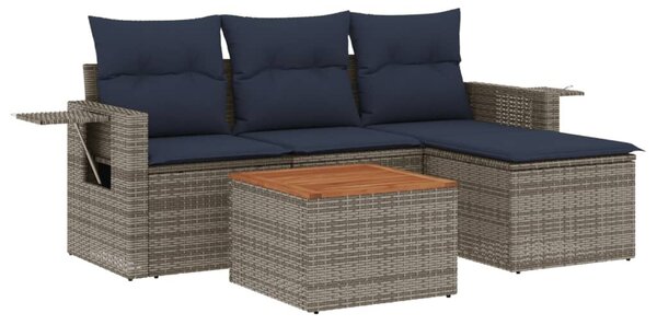 VidaXL 5 db szürke polyrattan kerti kanapégarnitúra párnákkal